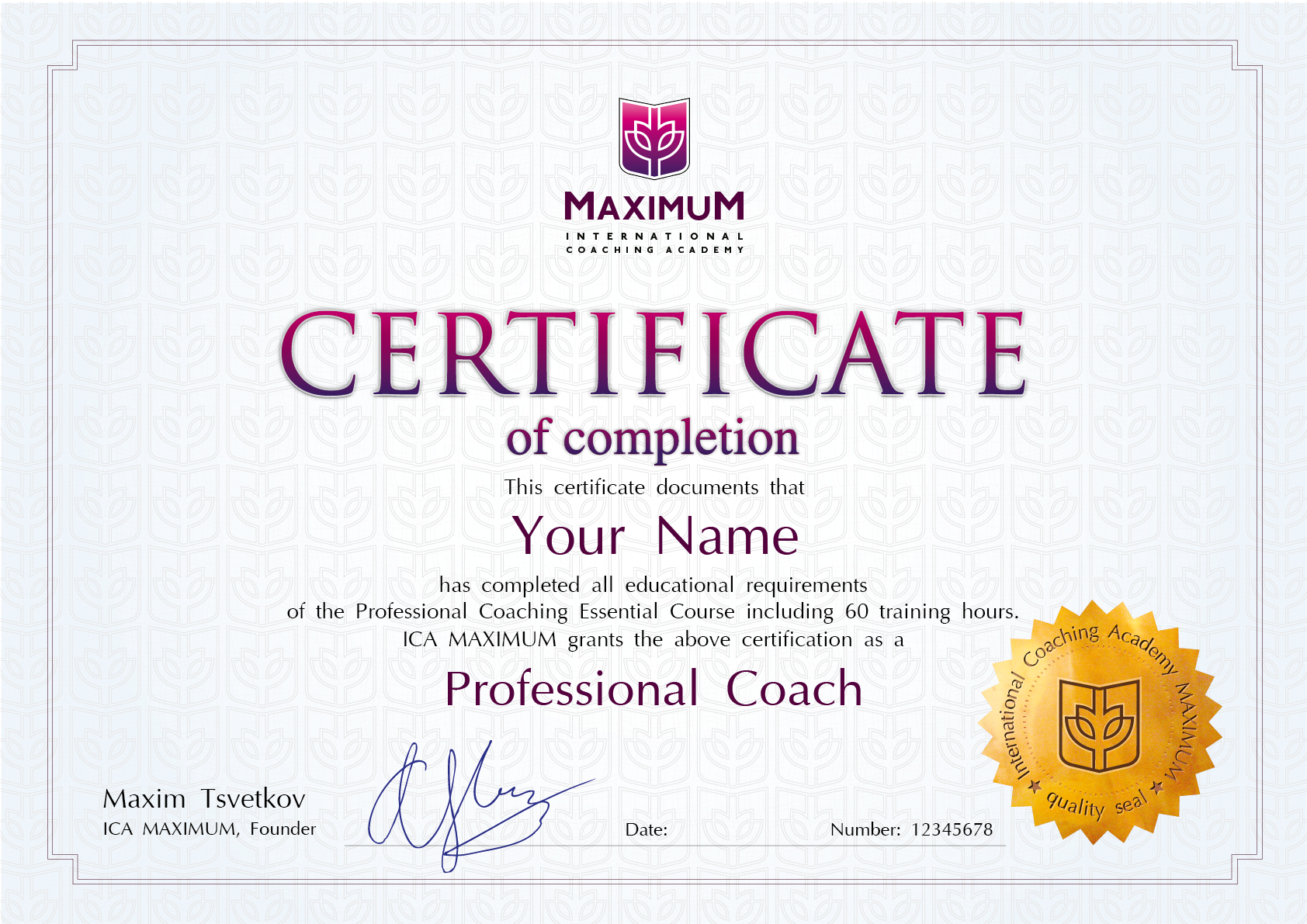 MAXIMUM Coach Certificate